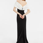 Düşük Omuzlu Fiyonk Detaylı Uzun Abiye Elbise - 5029C - SİYAH - BEYAZ