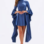Satin Back Decollete Batwing Sleeve Short Evening Dress - 4045C