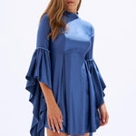 Satin Back Decollete Batwing Sleeve Short Evening Dress - 4045C