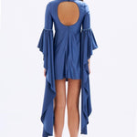Satin Back Decollete Batwing Sleeve Short Evening Dress - 4045C