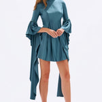 Satin Back Decollete Batwing Sleeve Short Evening Dress - 4045C