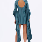 Satin Back Decollete Batwing Sleeve Short Evening Dress - 4045C