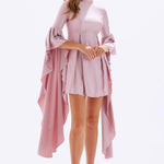Satin Back Decollete Batwing Sleeve Short Evening Dress - 4045C