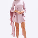 Satin Back Decollete Batwing Sleeve Short Evening Dress - 4045C