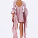 Satin Back Decollete Batwing Sleeve Short Evening Dress - 4045C