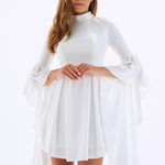 Satin Back Decollete Batwing Sleeve Short Evening Dress - 4045C