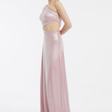 Rhinestone Embroidered Single Sleeve Long Evening Dress - 3025C