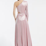 Taş İşlemeli Tek Kol Uzun Abiye Elbise - 3025C - PEMBE