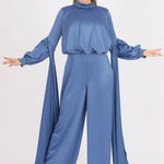 Sıfır Yaka Kemer Detaylı Tesettür Tulum Elbise - 8003C - İNDİGO