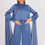 Sıfır Yaka Kemer Detaylı Tesettür Tulum Elbise - 8003C - İNDİGO