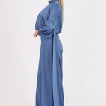 Sıfır Yaka Kemer Detaylı Tesettür Tulum Elbise - 8003C - İNDİGO