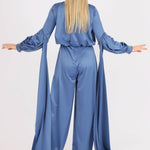 Sıfır Yaka Kemer Detaylı Tesettür Tulum Elbise - 8003C - İNDİGO