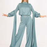 Sıfır Yaka Kemer Detaylı Tesettür Tulum Elbise - 8003C - YEŞİL