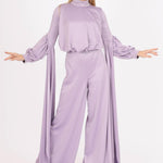 Sıfır Yaka Kemer Detaylı Tesettür Tulum Elbise - 8003C - LİLA