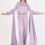 Sıfır Yaka Kemer Detaylı Tesettür Tulum Elbise - 8003C - LİLA