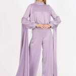 Sıfır Yaka Kemer Detaylı Tesettür Tulum Elbise - 8003C - LİLA