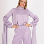 Sıfır Yaka Kemer Detaylı Tesettür Tulum Elbise - 8003C - LİLA