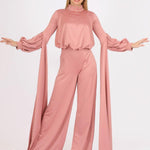 Sıfır Yaka Kemer Detaylı Tesettür Tulum Elbise - 8003C - Gül Kurusu