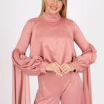 Sıfır Yaka Kemer Detaylı Tesettür Tulum Elbise - 8003C - Gül Kurusu