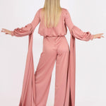 Sıfır Yaka Kemer Detaylı Tesettür Tulum Elbise - 8003C - Gül Kurusu