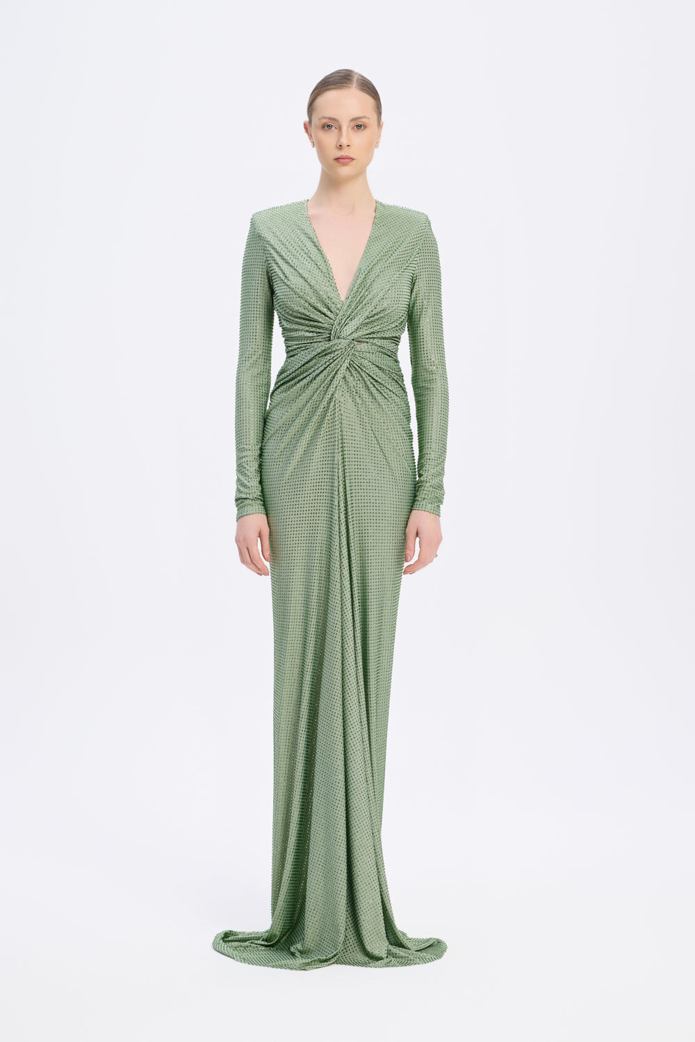 Long Sleeve Draped Long Evening Dress - 3011C