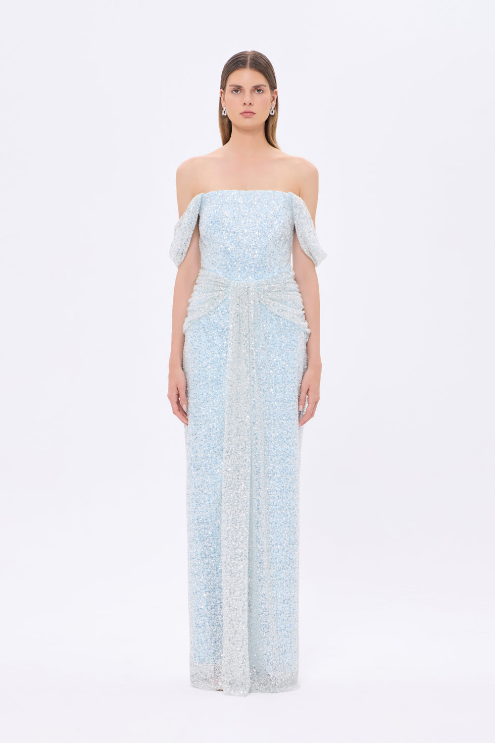 Low Shoulder Strapless Collar Stone Long Evening Dress - 9059C