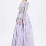 Long Sleeve Stone Jacket & Taffeta Skirt Set - 9064C