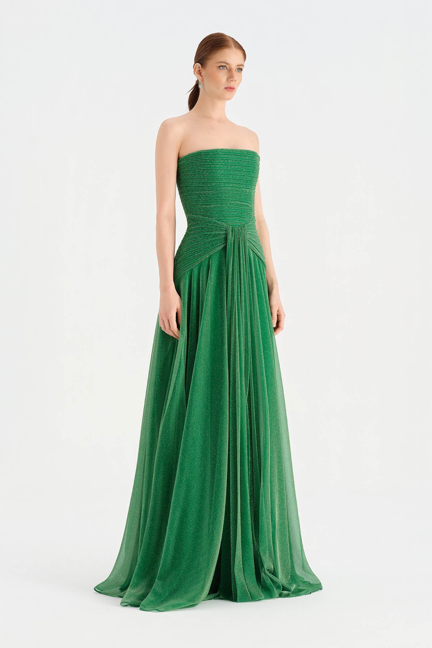 Strapless Collar Silvery Long Evening Dress - 9167C