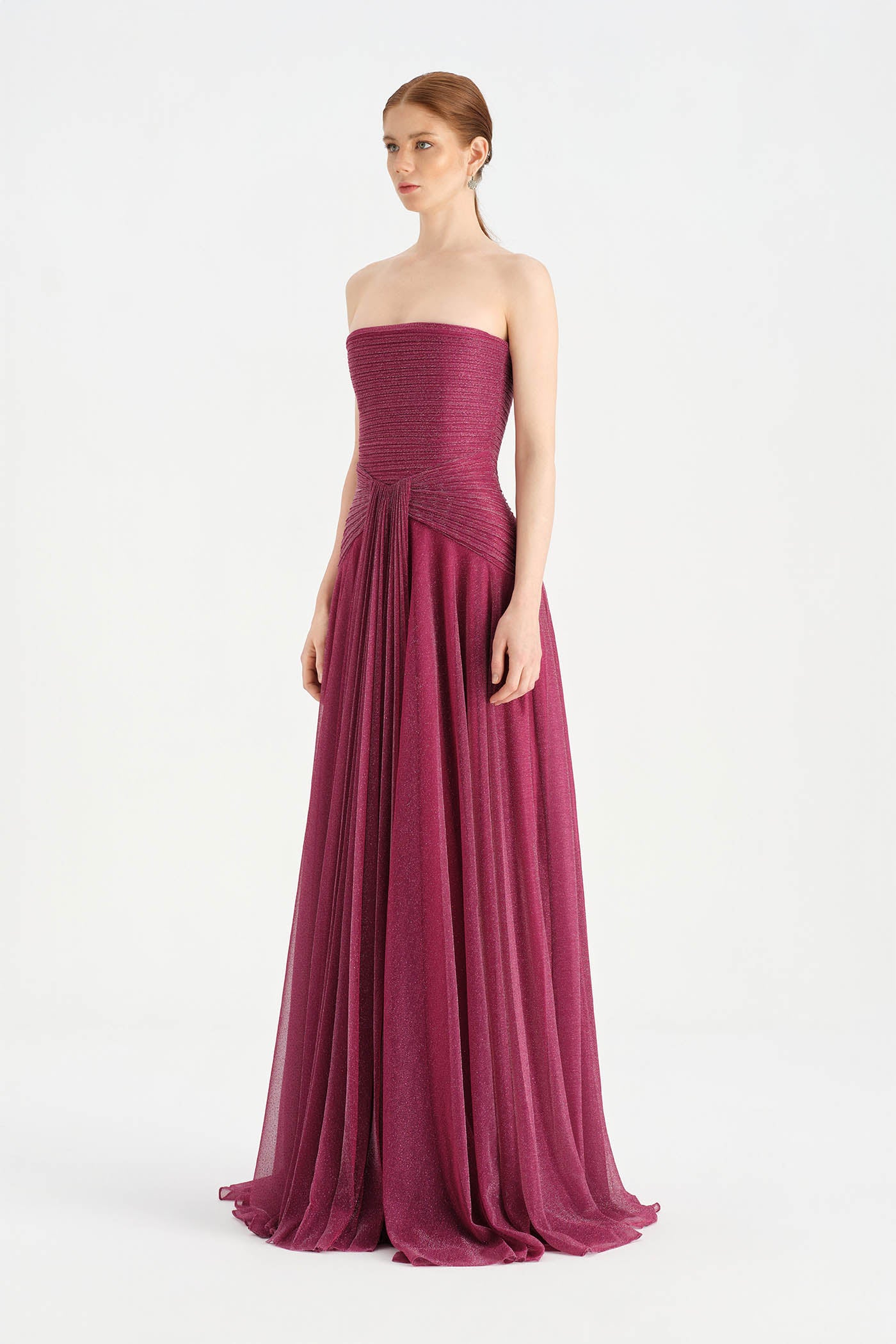 Strapless Collar Silvery Long Evening Dress - 9167C