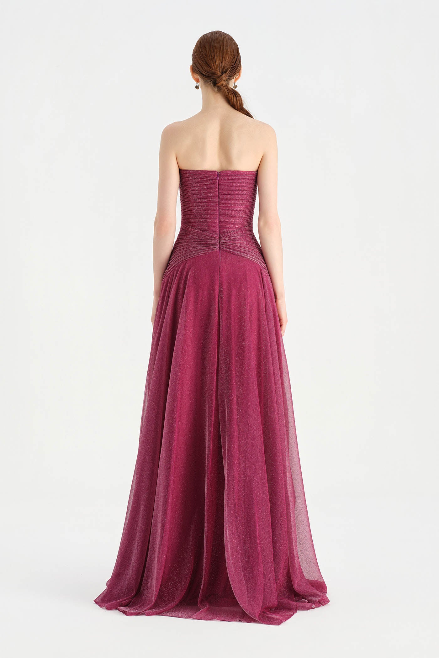 Strapless Collar Silvery Long Evening Dress - 9167C