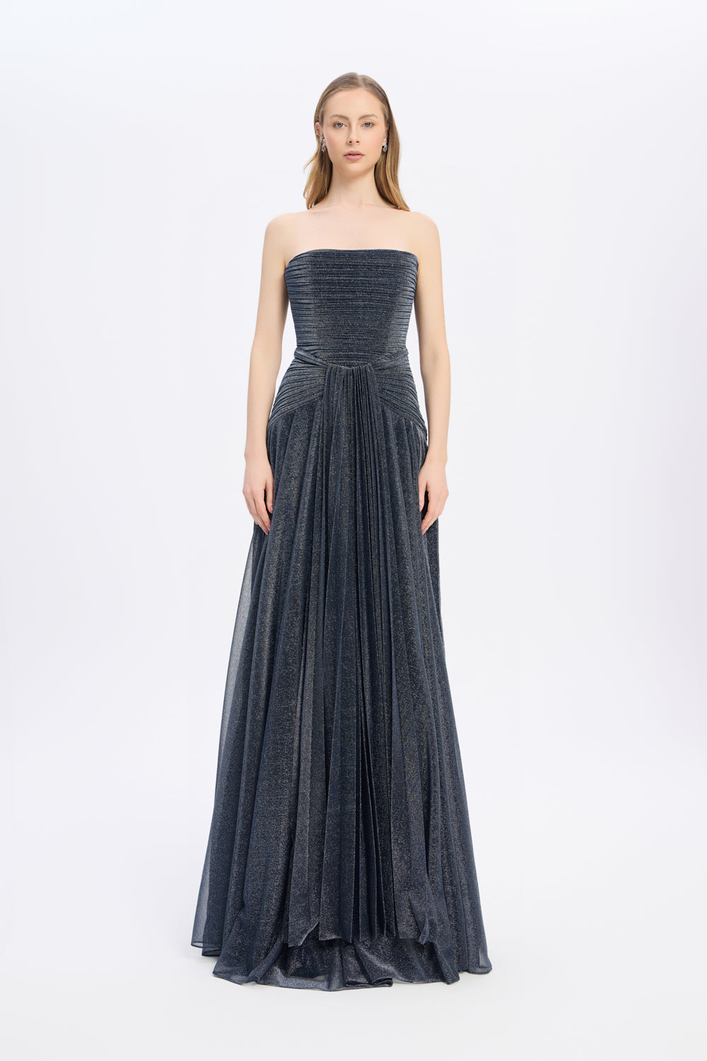 Strapless Collar Silvery Long Evening Dress - 9167C