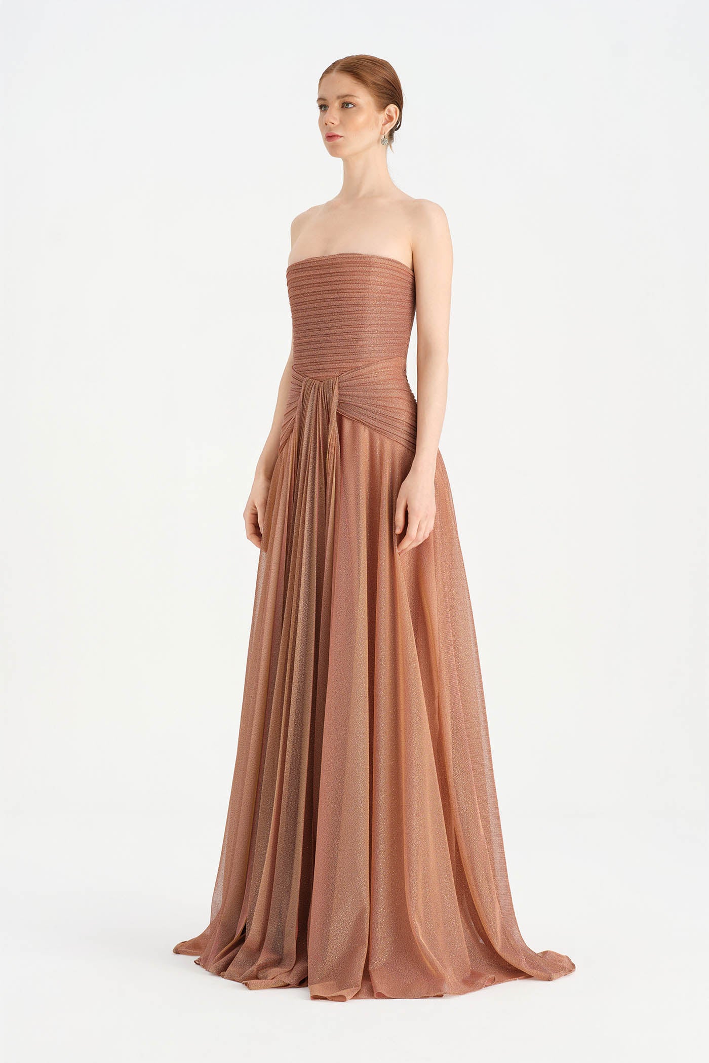 Strapless Collar Silvery Long Evening Dress - 9167C