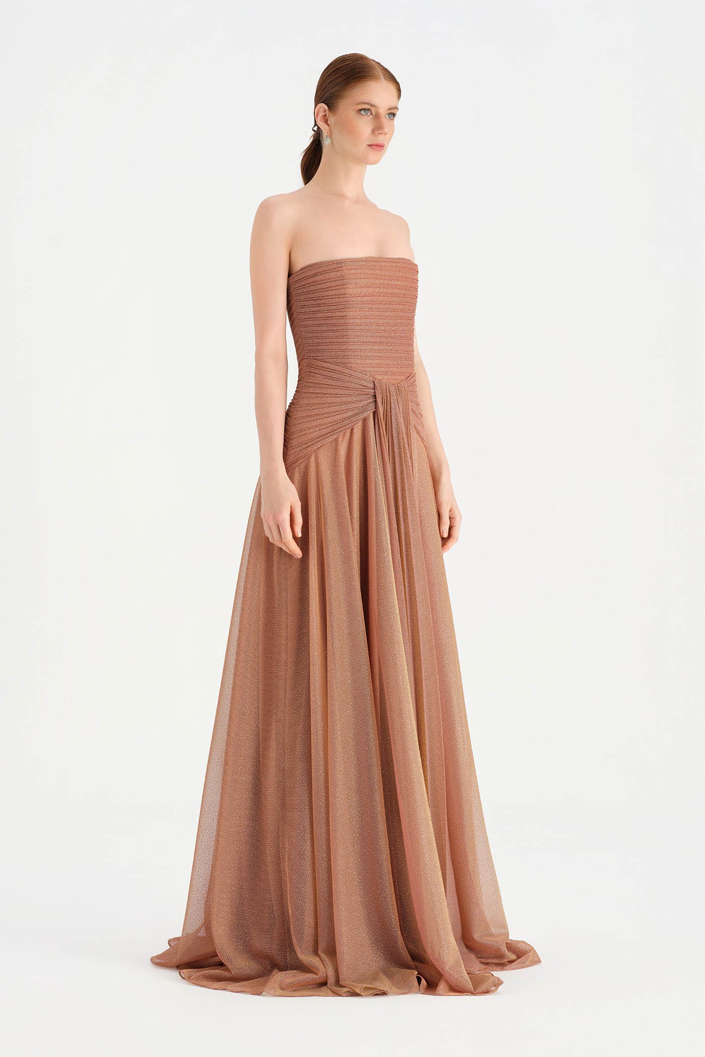 Strapless Collar Silvery Long Evening Dress - 9167C