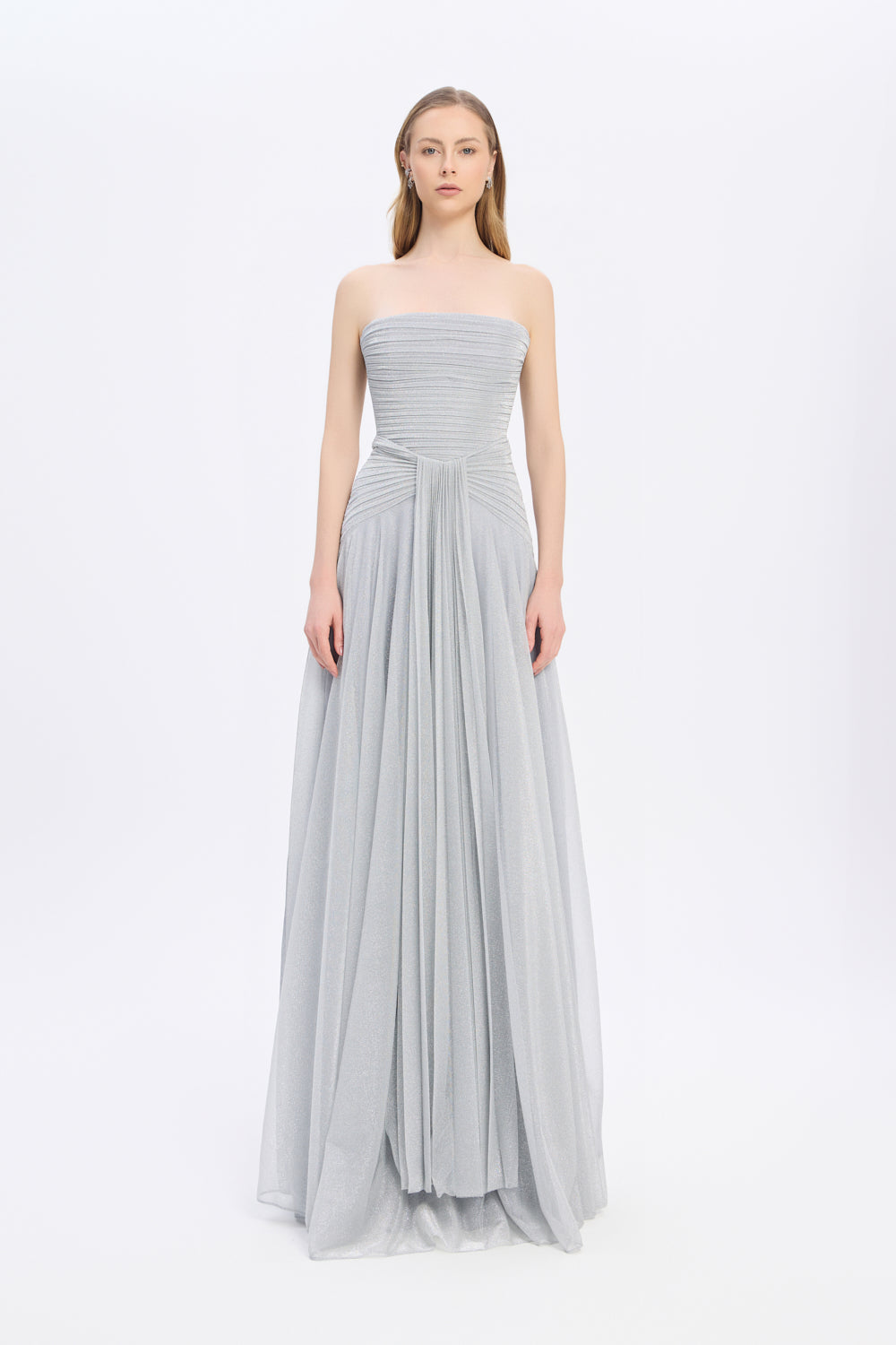 Strapless Collar Silvery Long Evening Dress - 9167C