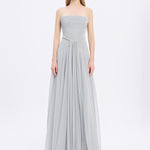 Strapless Collar Silvery Long Evening Dress - 9167C