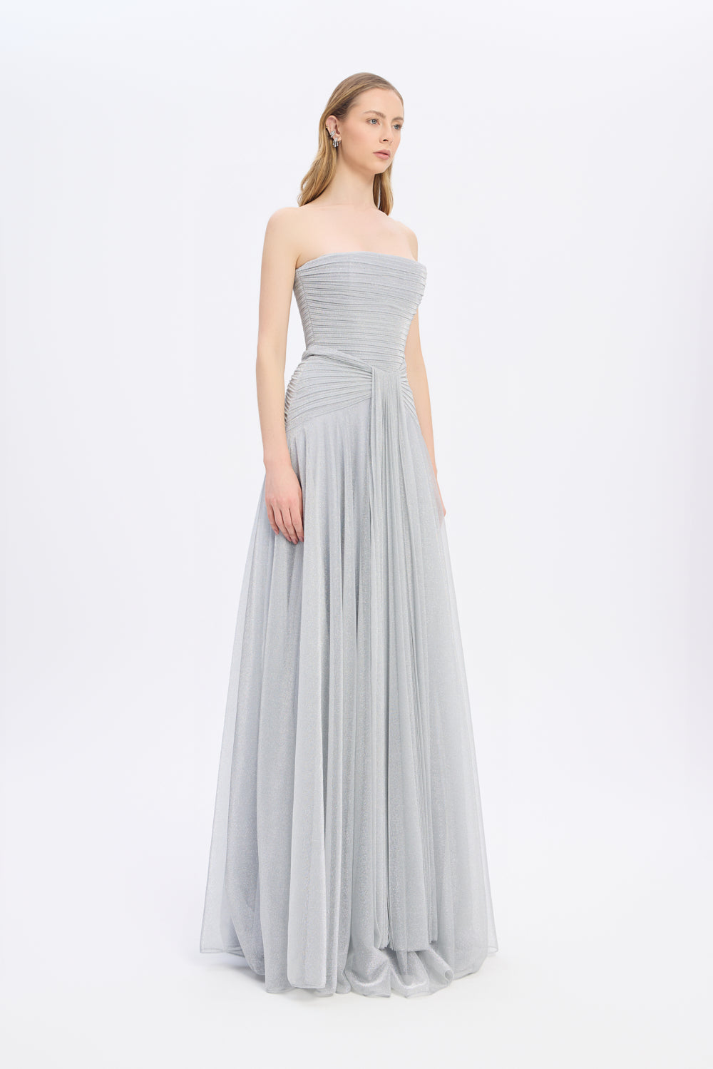 Strapless Collar Silvery Long Evening Dress - 9167C