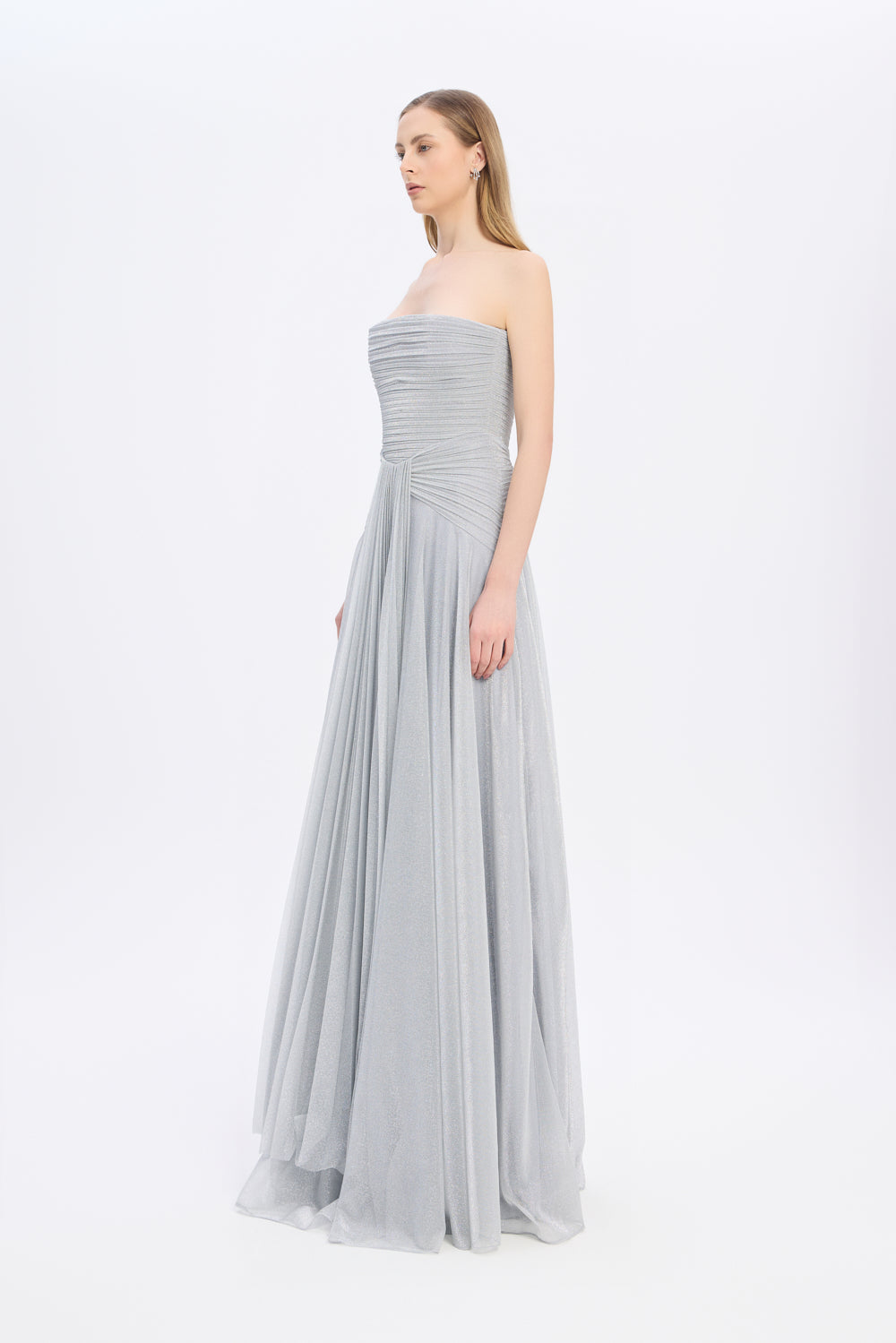Strapless Collar Silvery Long Evening Dress - 9167C