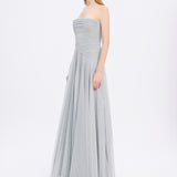 Strapless Collar Silvery Long Evening Dress - 9167C