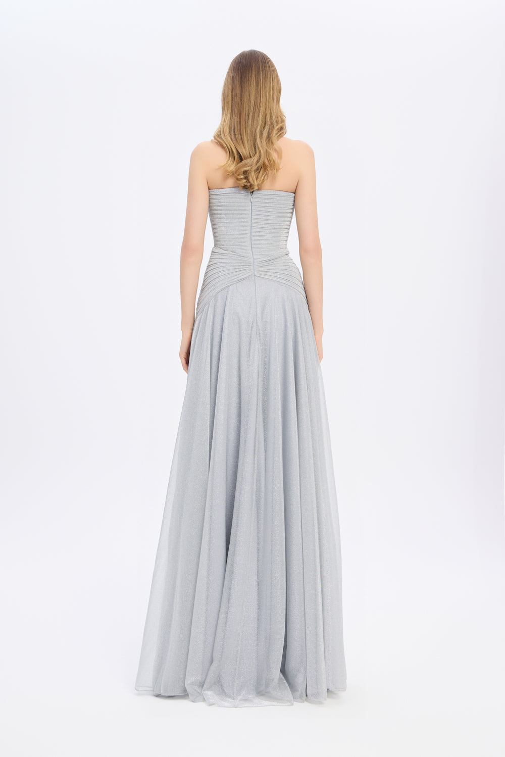 Strapless Collar Silvery Long Evening Dress - 9167C