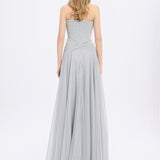 Strapless Collar Silvery Long Evening Dress - 9167C