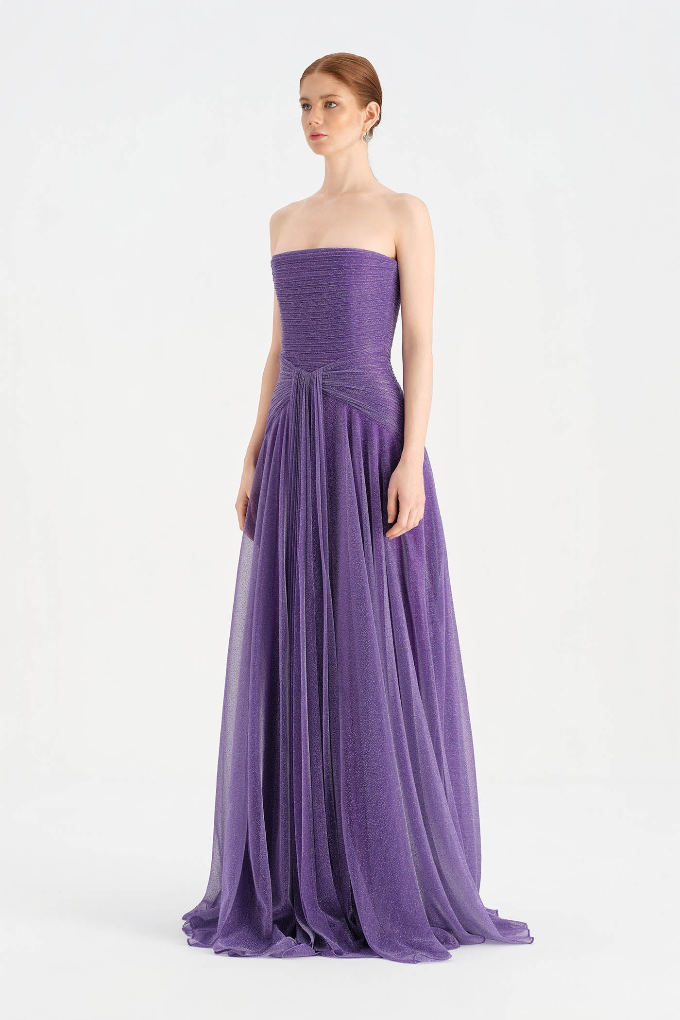 Strapless Collar Silvery Long Evening Dress - 9167C