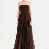 Strapless Collar Silvery Long Evening Dress - 9167C