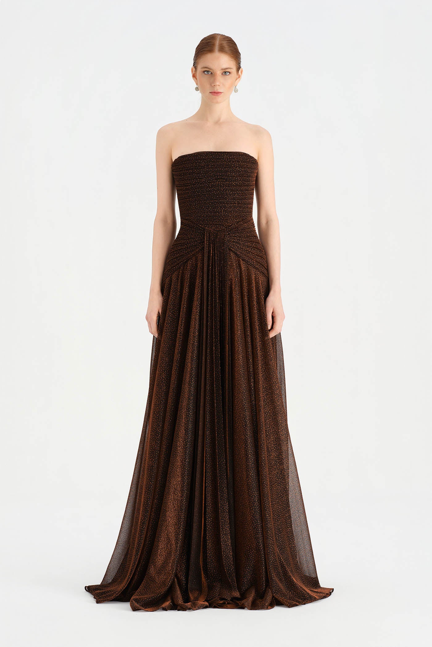 Strapless Collar Silvery Long Evening Dress - 9167C