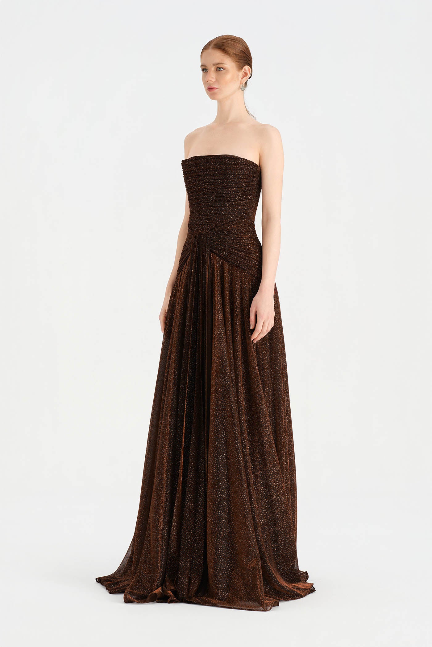 Strapless Collar Silvery Long Evening Dress - 9167C