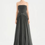 Strapless Collar Silvery Long Evening Dress - 9167C