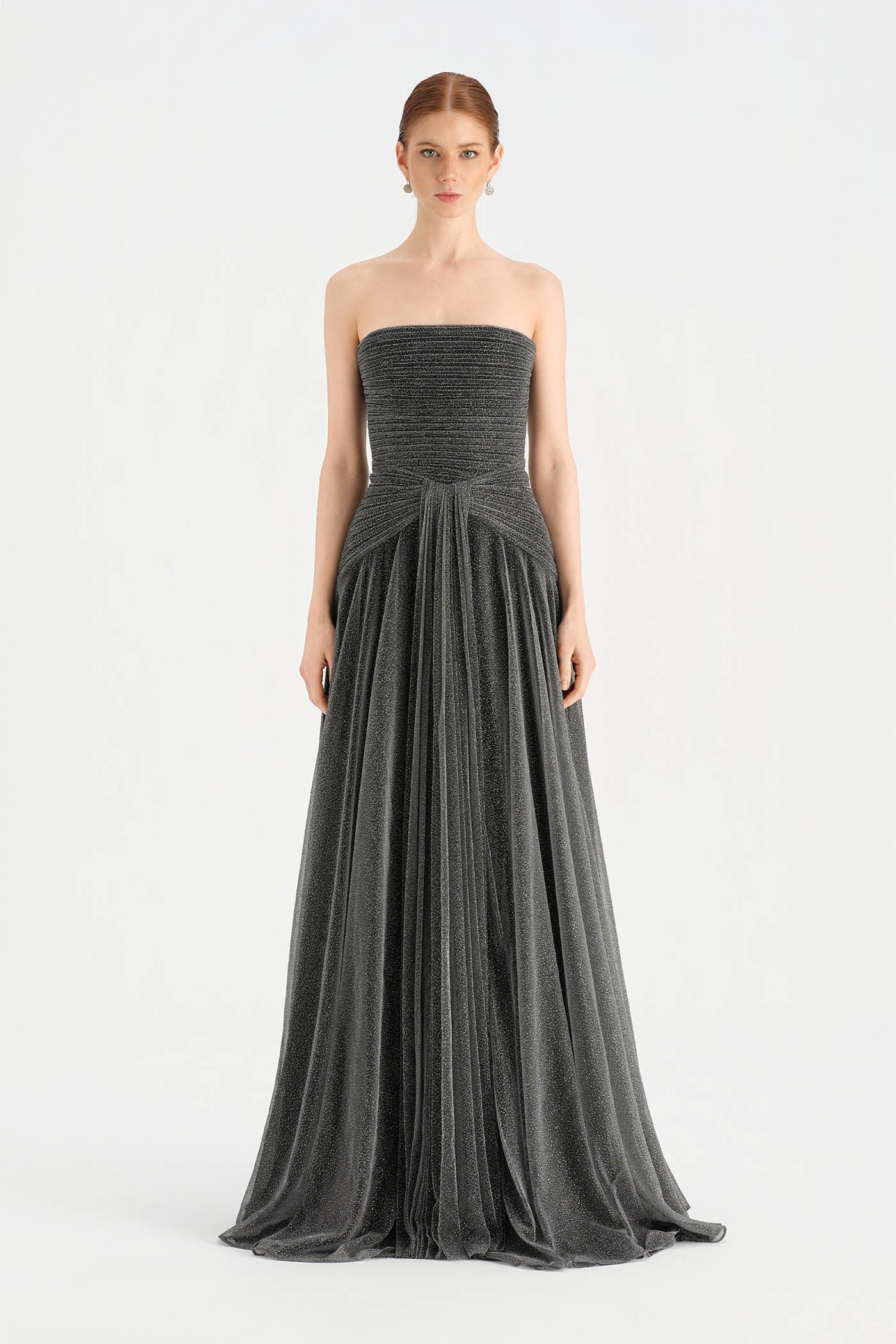 Strapless Collar Silvery Long Evening Dress - 9167C
