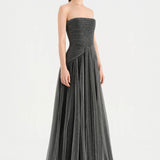 Strapless Collar Silvery Long Evening Dress - 9167C
