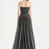 Strapless Collar Silvery Long Evening Dress - 9167C