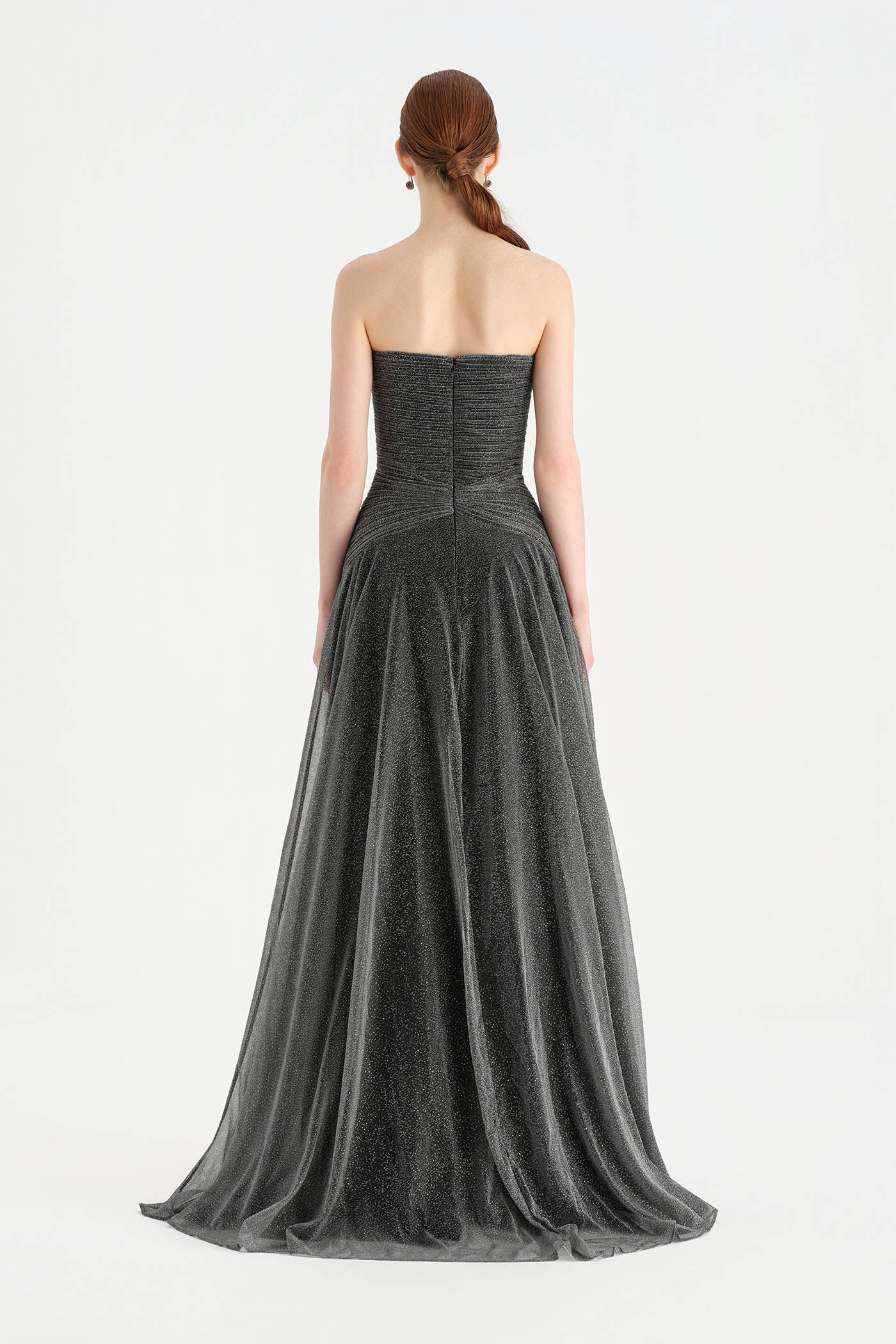 Strapless Collar Silvery Long Evening Dress - 9167C