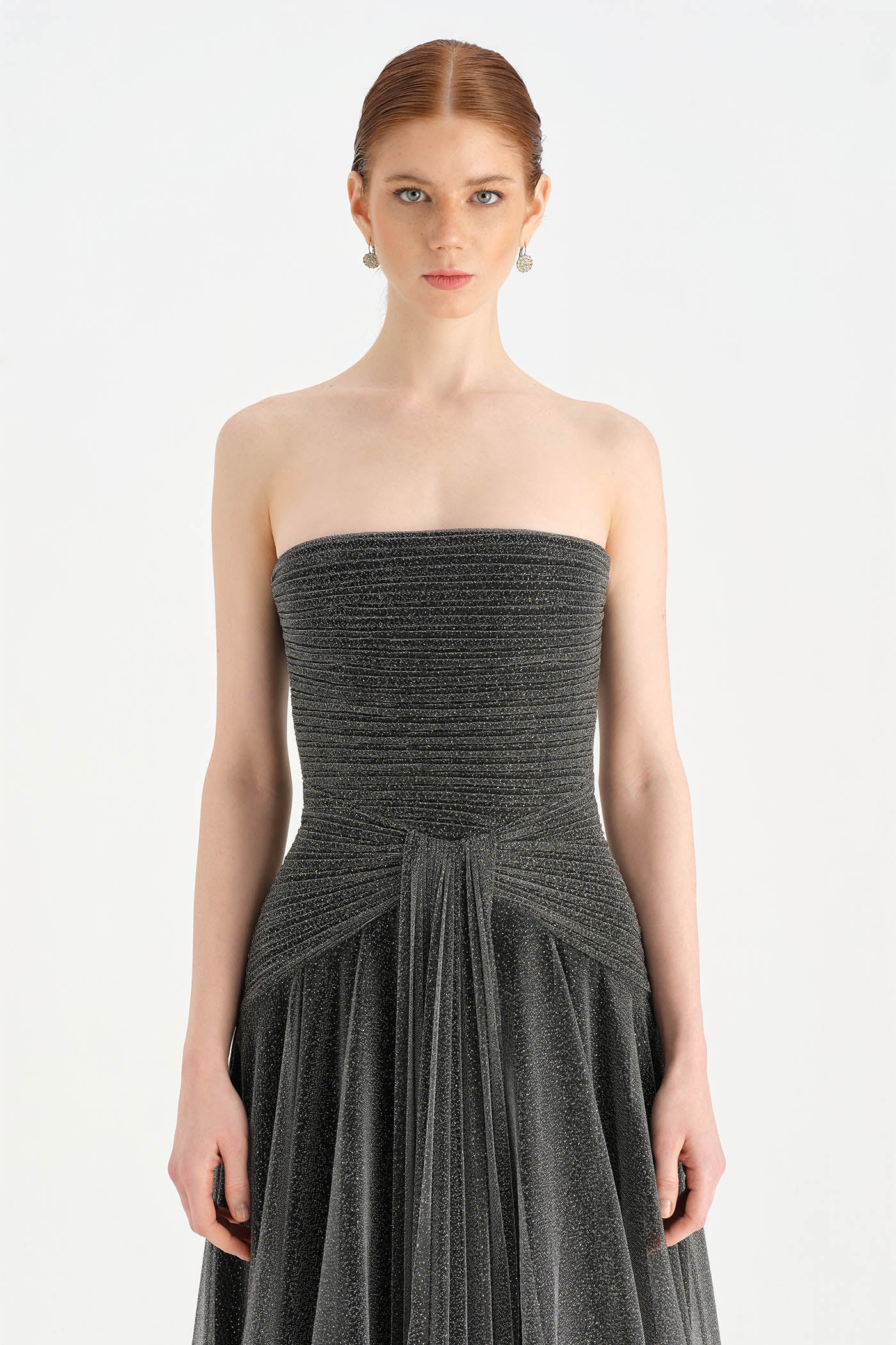 Strapless Collar Silvery Long Evening Dress - 9167C